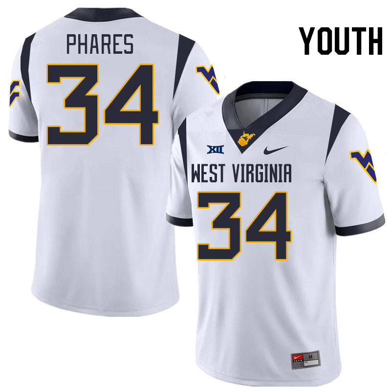 Youth #34 Andrew Phares West Virginia Mountaineers College 2024 New Uniforms Football Jerseys Stitch